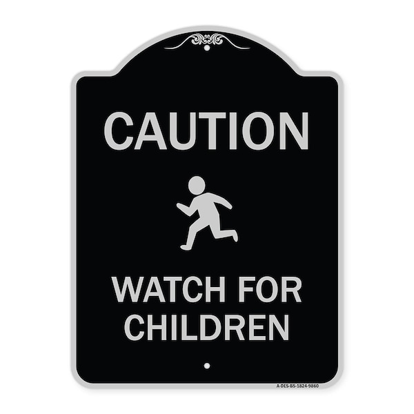 Designer Series-Caution Watch For Children Black & Silver, 24" x 18", BS-1824-9860